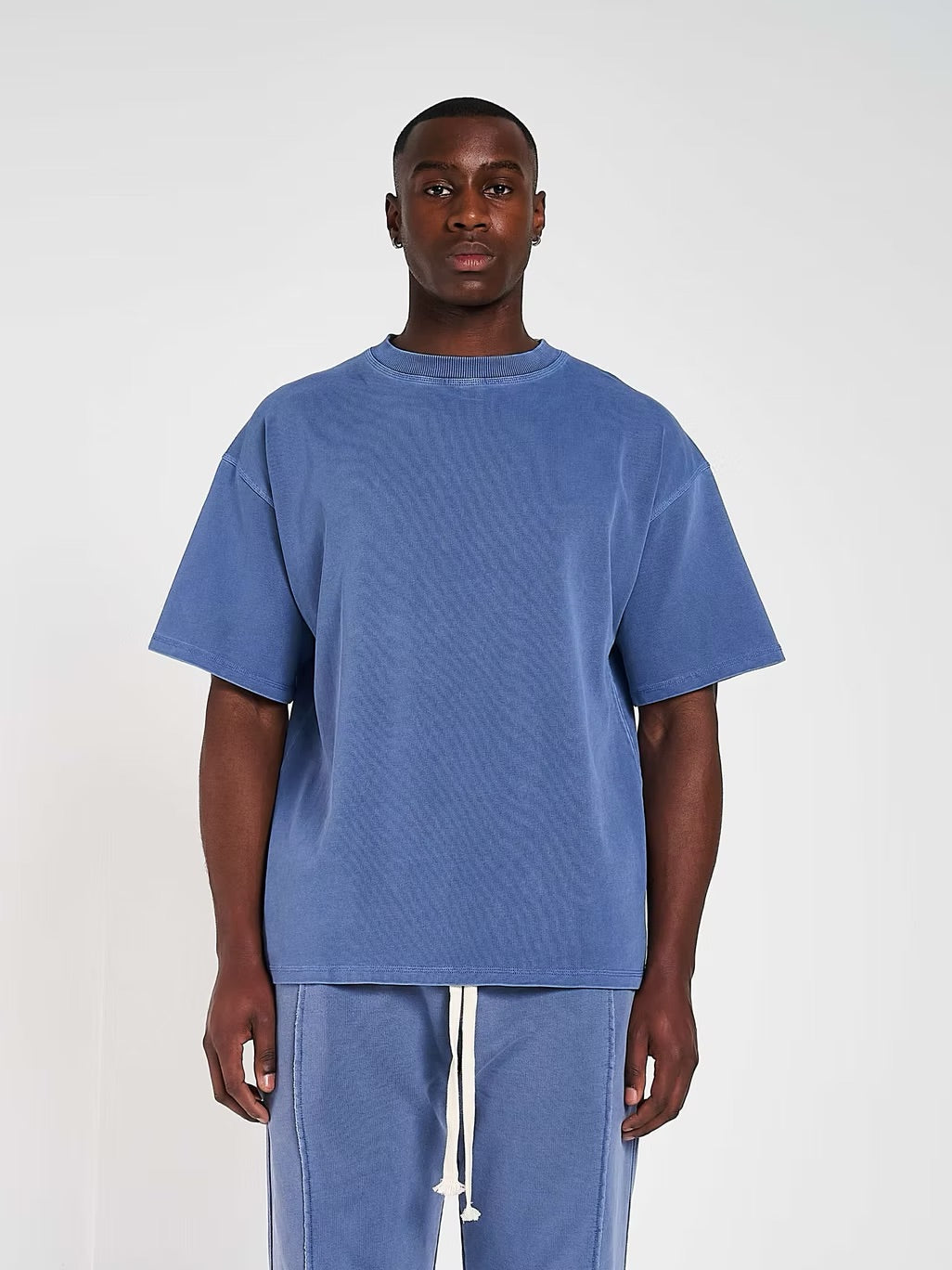Model view of Kaizen Market Blank Heavyweight Vintage Blue T-shirts